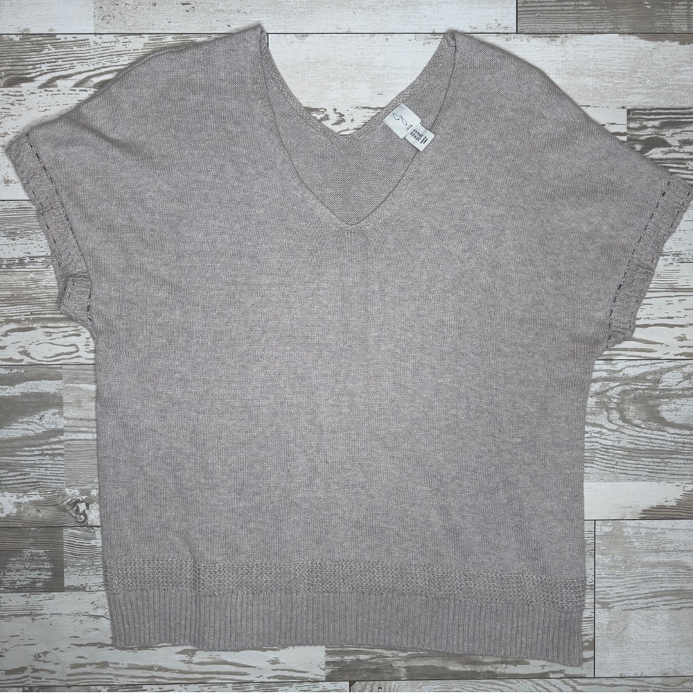 Joie Women’s 1X Short Sleeve Lightweight Knit Sweater Top Beige Cotton V-Neck